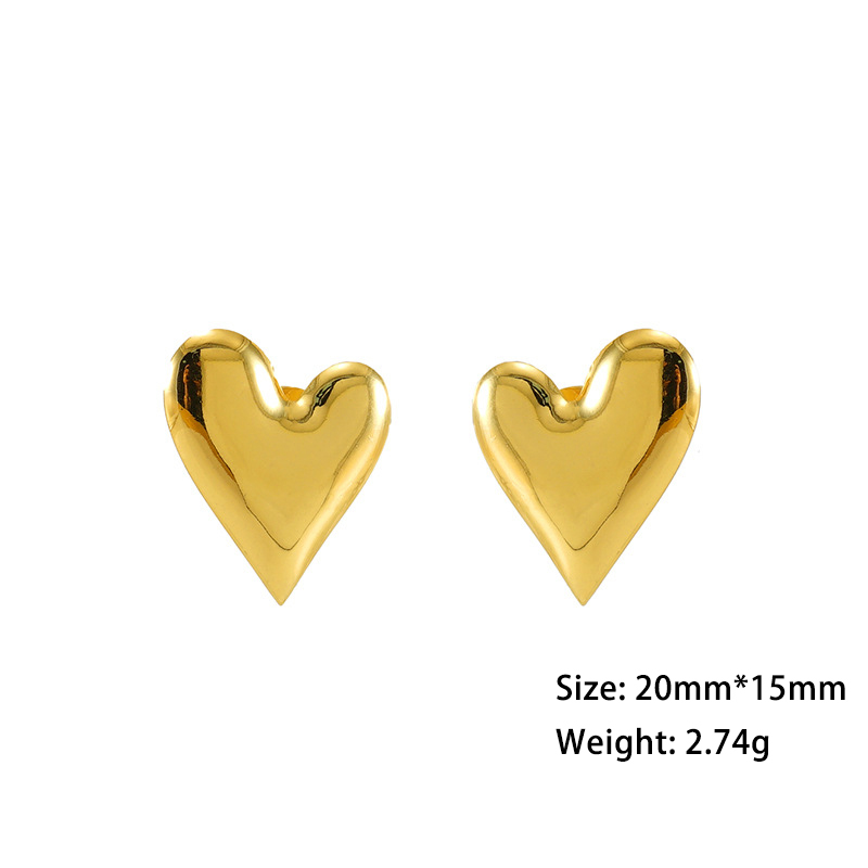 Shiny Glossy Heart Stainless Steel Gold Plated Stud Earrings