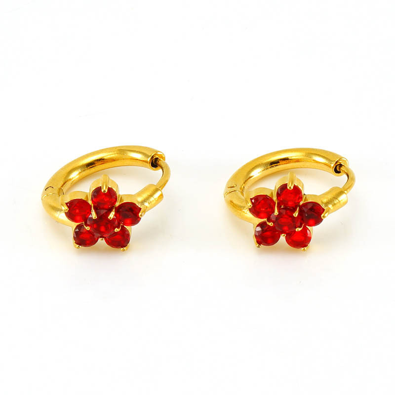 Cute 316L Stainless Steel with Zirconias Flower Hoop Earrings