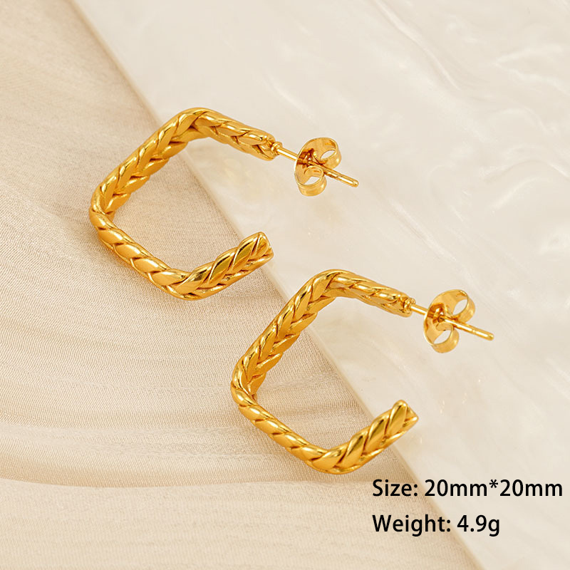Fashion Wheat Square Hoop Earrings made of 316L Stainless Steel