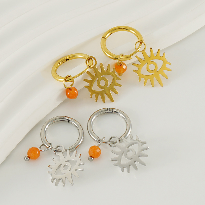 Stainless Steel Huggie Earrings With  Devil's Eye Charm