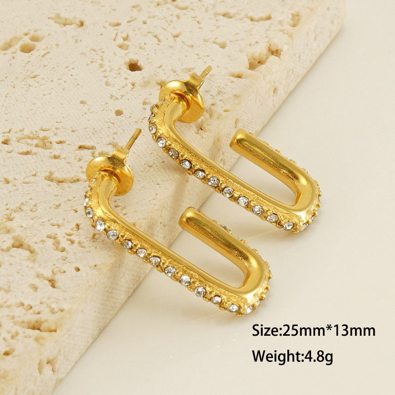 Ornate J Hoop Colorfast Gold Plated Stainless Steel Earrings With Rhinestone
