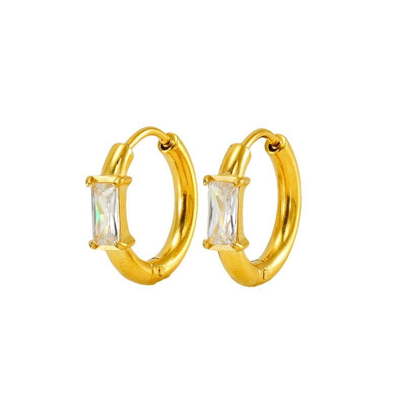 18K Plating Stylish Stainless Steel with Square Zirconia Hoop Earrings