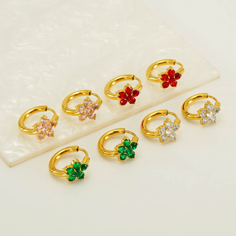 Cute 316L Stainless Steel with Zirconias Flower Hoop Earrings