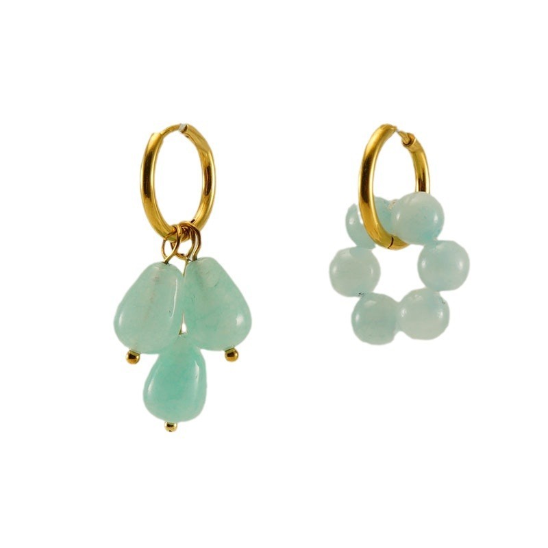 316L Stainless Steel  Cute Light Green Natural Stone Charm Hoop Earrings