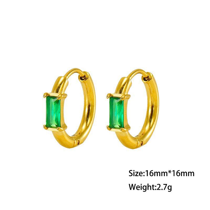 18K Plating Stylish Stainless Steel with Square Zirconia Hoop Earrings