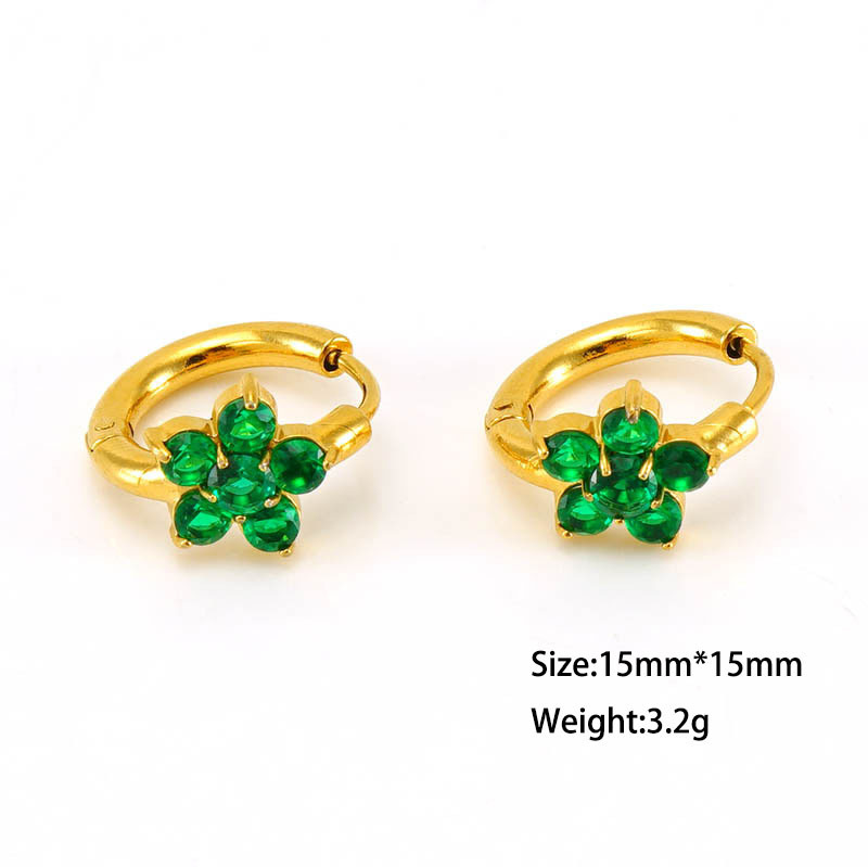 Cute 316L Stainless Steel with Zirconias Flower Hoop Earrings