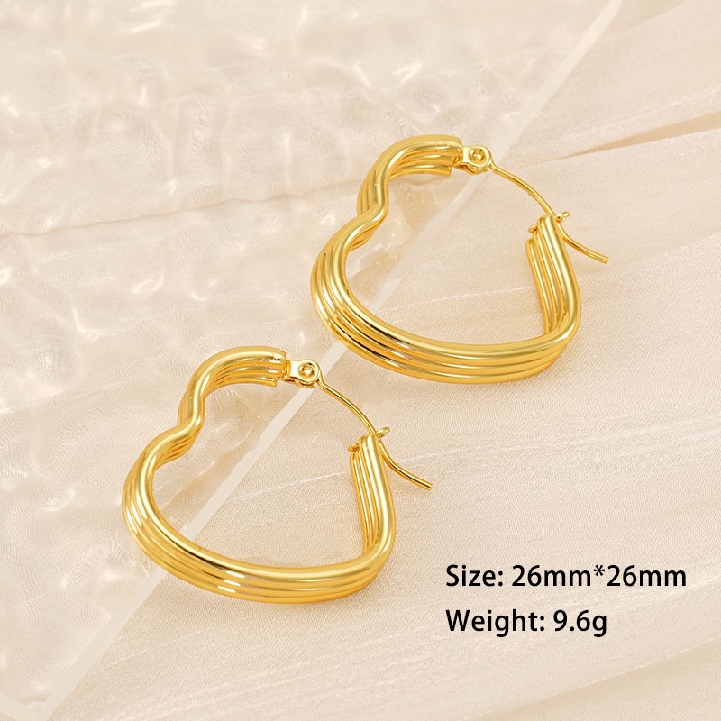 Minimalist Gold Plated Polished Heart Hoop Earrings in Stainless Steel