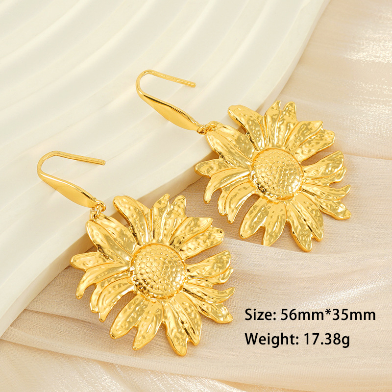PVD Plated Sunflower Hook Earrings in Stainless Steel