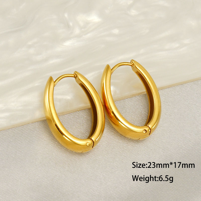 Classic 18k Gold Plated Oval Stainless Steel Hoops