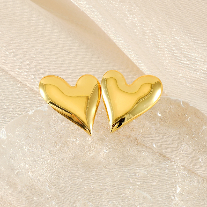 Shiny Glossy Heart Stainless Steel Gold Plated Stud Earrings