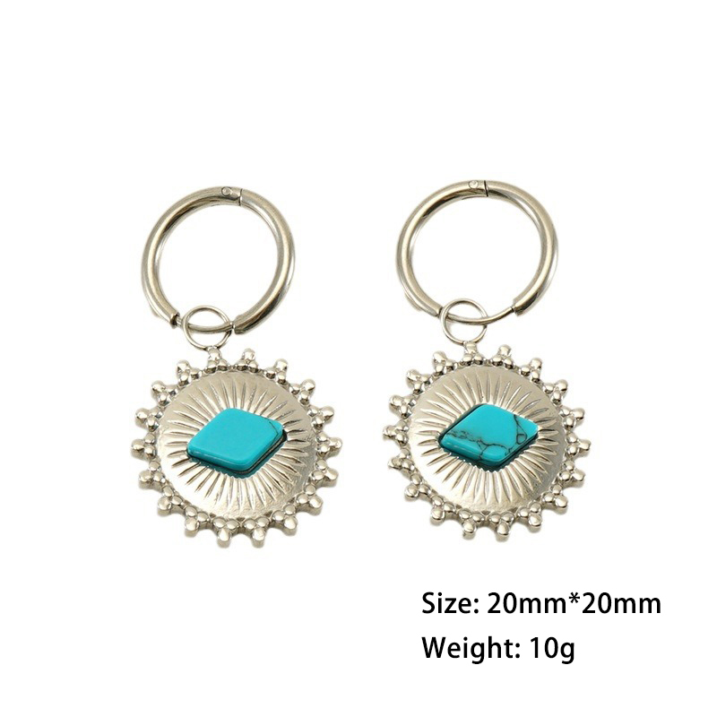 18k Gold Plated  Turquoise Sunflower Stainless Steel Round Earrings