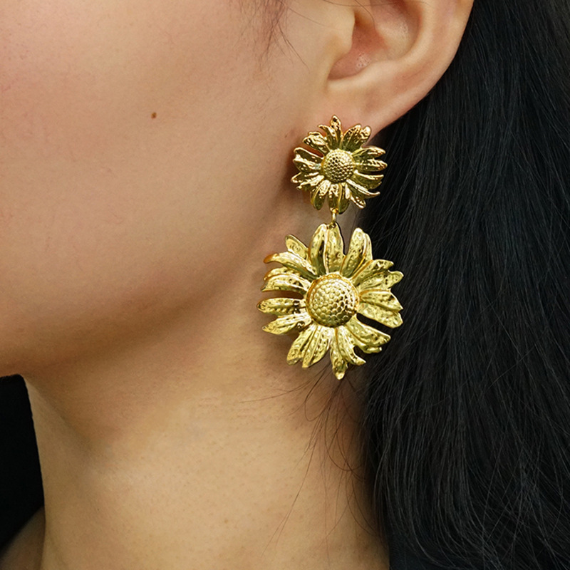 Fashion Sunflower & Vintage Flower Stainless Steel Earrings