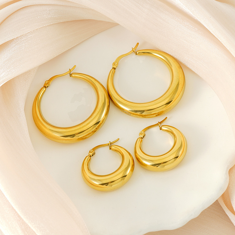 Classic PVD Coated Hollow Glossy Stainless Steel  Hoop Earrings