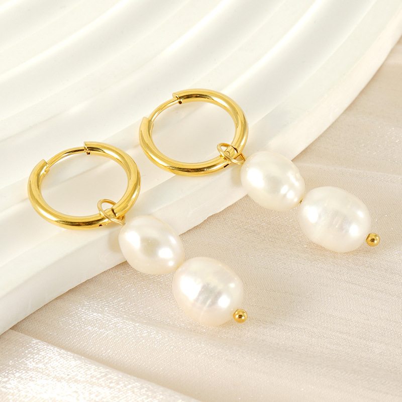 316L Stainless Steel Freshwater Pearl Huggie Earrings
