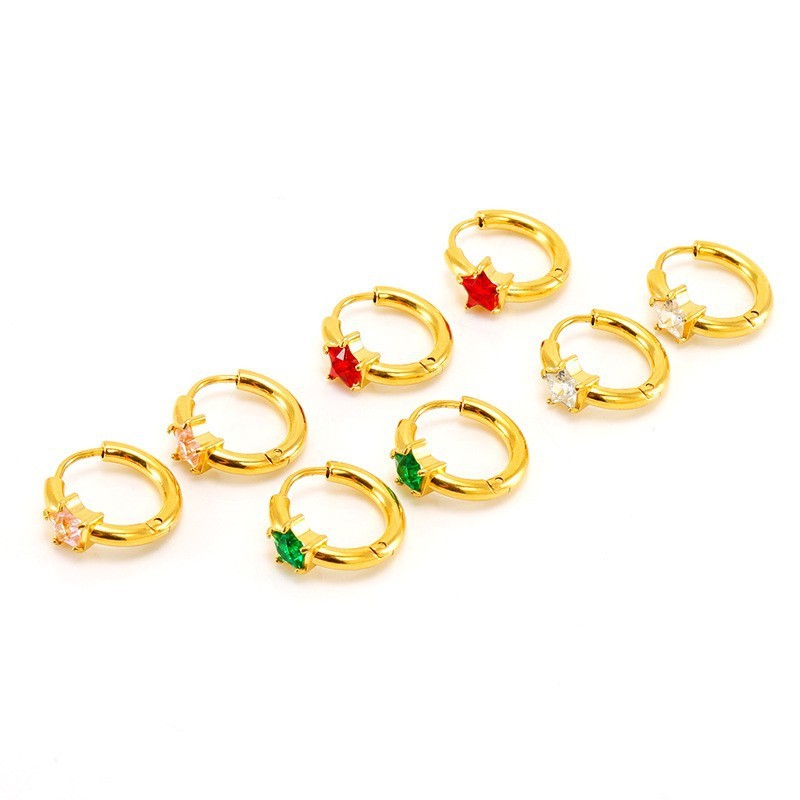 Sweet Stainless Steel Hoop Earrings with Pentagram Zirconia