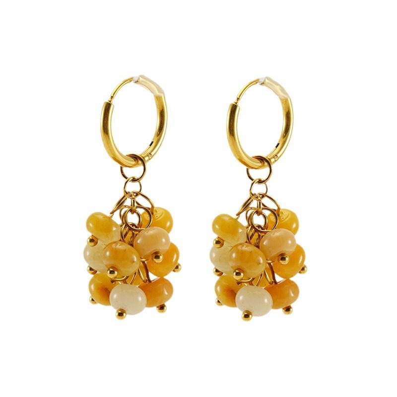 Maillard Natural Stone Cluster Stainless Steel Hoop Earrings