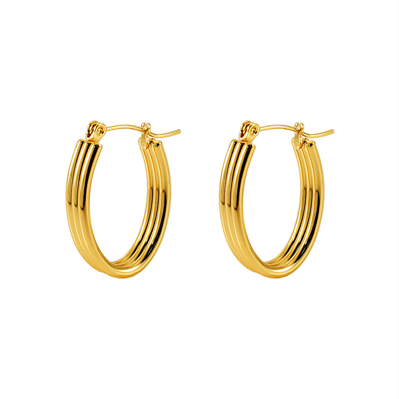 Retro Oval Polished 316L Stainless Steel Hypoallergenic Hoop Earrings