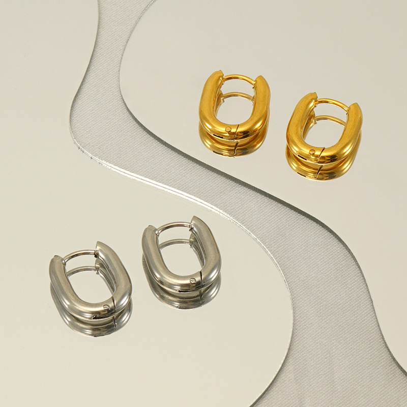 PVD Coated Simple U-Shape Stainless Steel Hoop Earrings