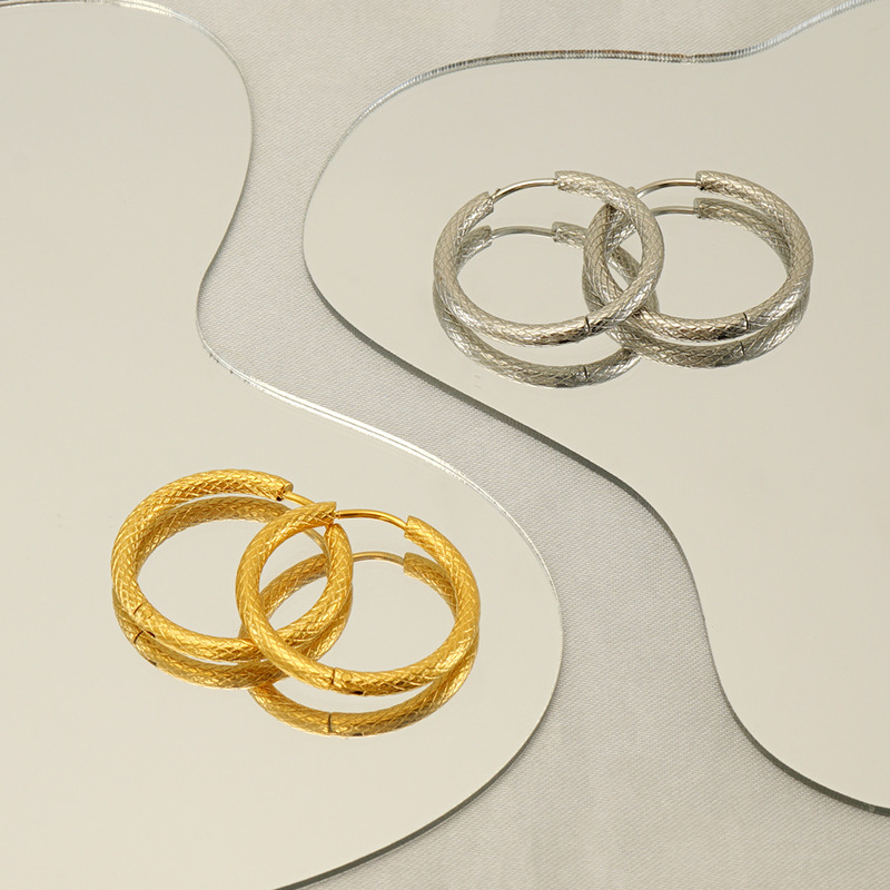 18k Gold Plated Stylish O-Shape Stainless Steel Hoop Earrings