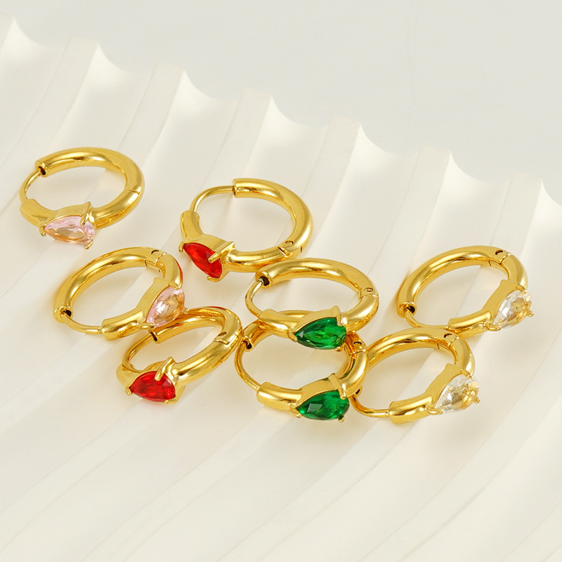18k Plating Stainless Steel Hoop Earrings with Colorful Teardrop Zirconias