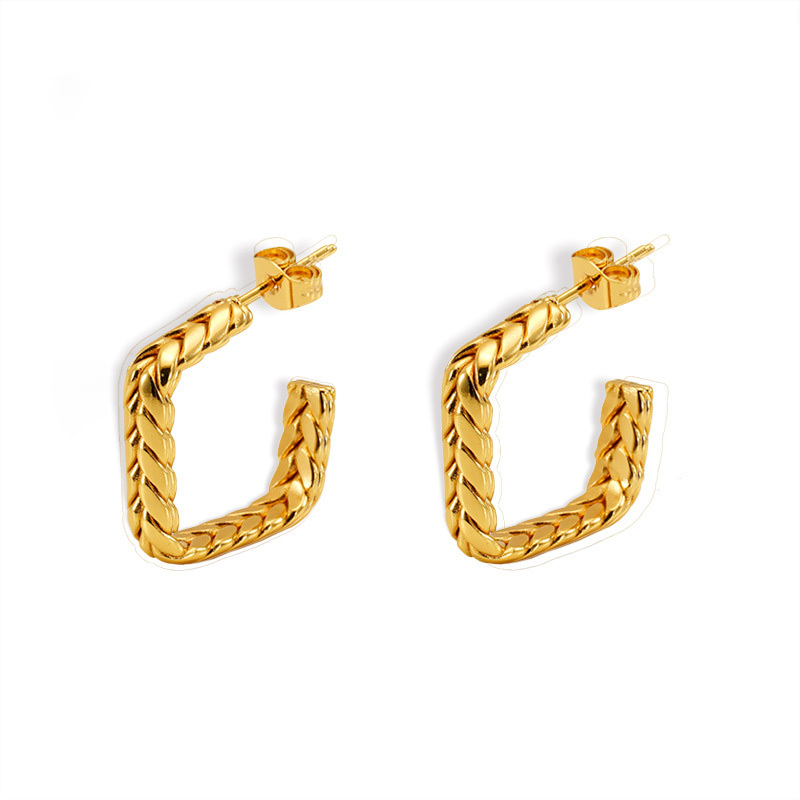 Fashion Wheat Square Hoop Earrings made of 316L Stainless Steel