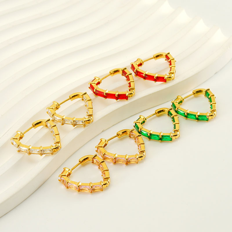 316L Heart-Shapes Stainless Steel and Zirconia Reversible Hoop Earrings