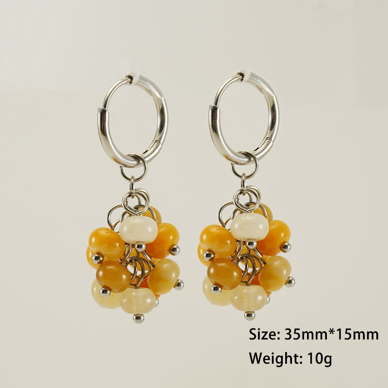 Maillard Natural Stone Cluster Stainless Steel Hoop Earrings