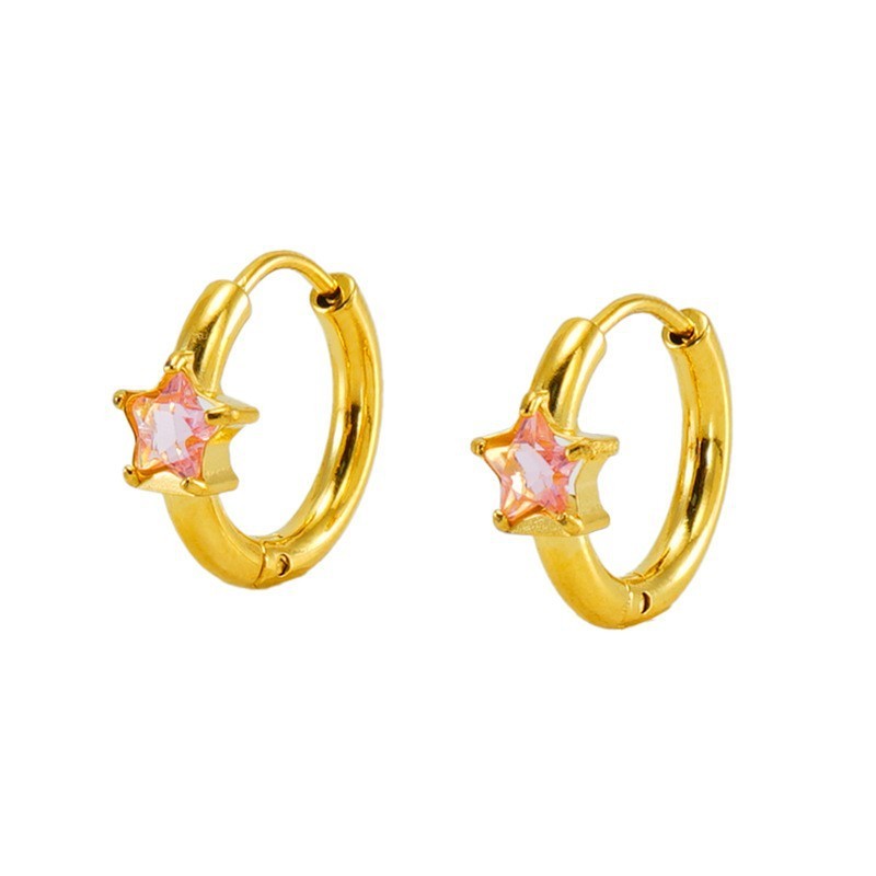 Sweet Stainless Steel Hoop Earrings with Pentagram Zirconia