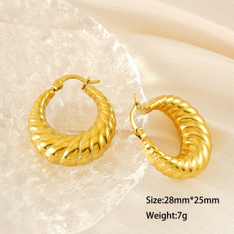 French Style Croissant Hypoallergenic Stainless Steel Hoop Earrings