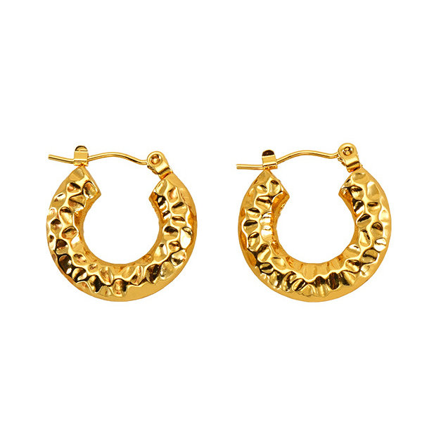 Gold Plated Irregular Textured Stainless Steel Hoop Earrings