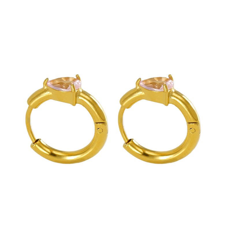 18k Plating Stainless Steel Hoop Earrings with Colorful Teardrop Zirconias