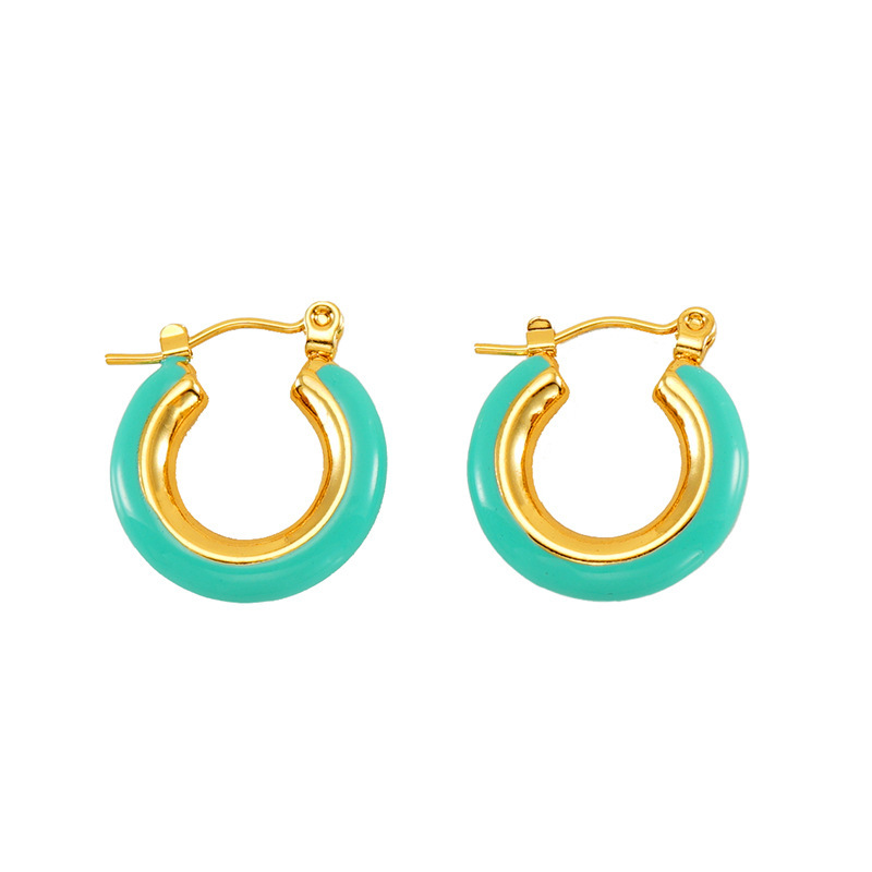 Simple PVD Plated Stainless Steel O-Shape Earrings  with Enamel
