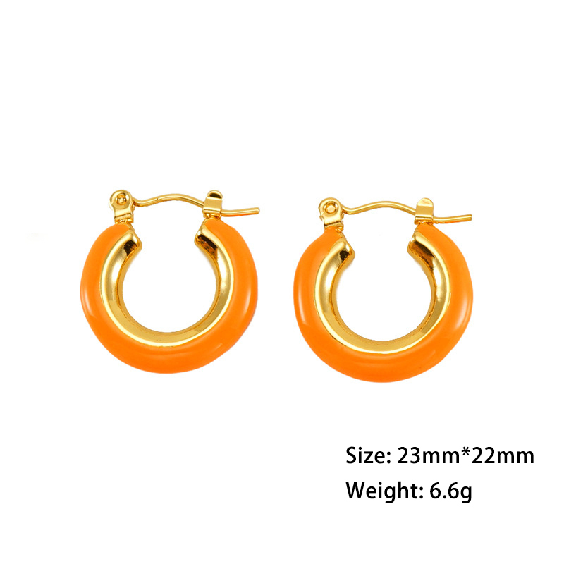 Simple PVD Plated Stainless Steel O-Shape Earrings  with Enamel