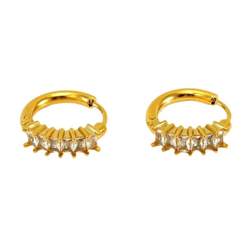 18k Gold Plated Stainless Steel Hoop Earrings With Zircon