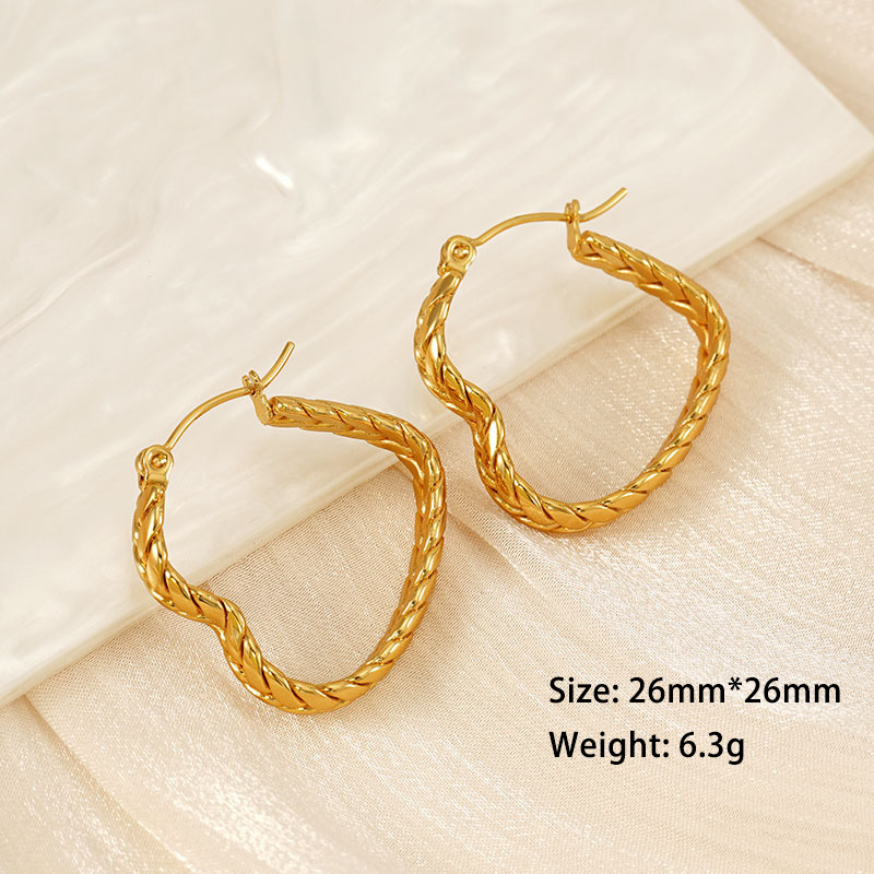 Romantic Heart Wheat Hoop Earrings in Hypoallergenic Stainless Steel