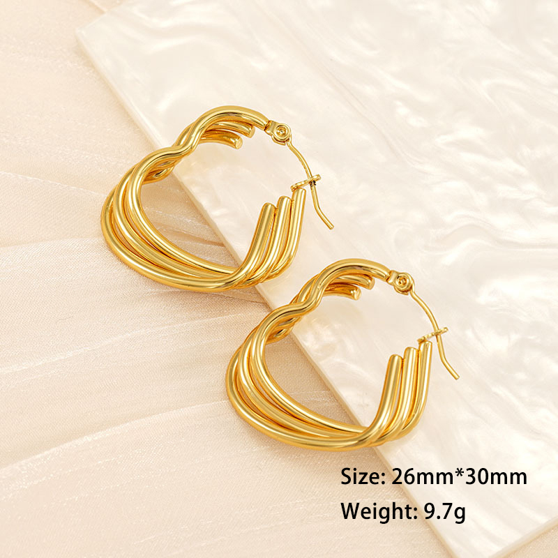 Irrgular Heart Triple Layer Stainless Steel Hoop Earrings