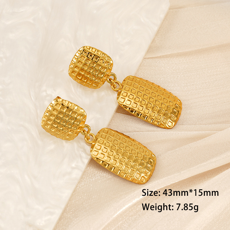 Geometric Hammered Square Drop Earrings in 316L Stainless Steel