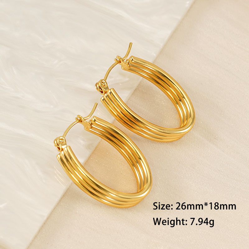 Retro Oval Polished 316L Stainless Steel Hypoallergenic Hoop Earrings