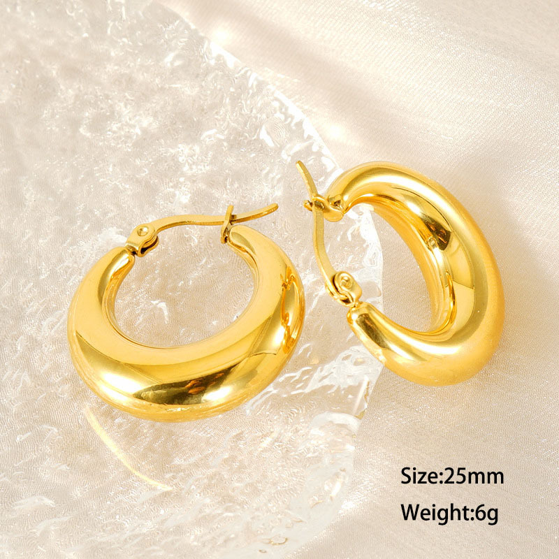 Classic PVD Coated Hollow Glossy Stainless Steel  Hoop Earrings