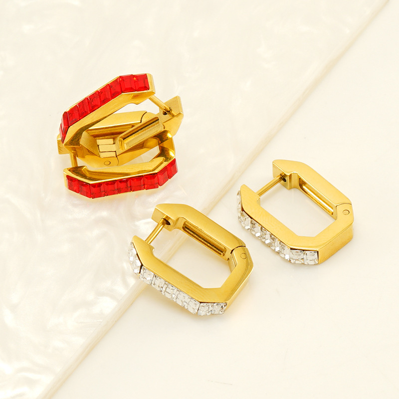 Dazzling Geometric Stainless Steel Coloured Zirconia Hoop Earrings