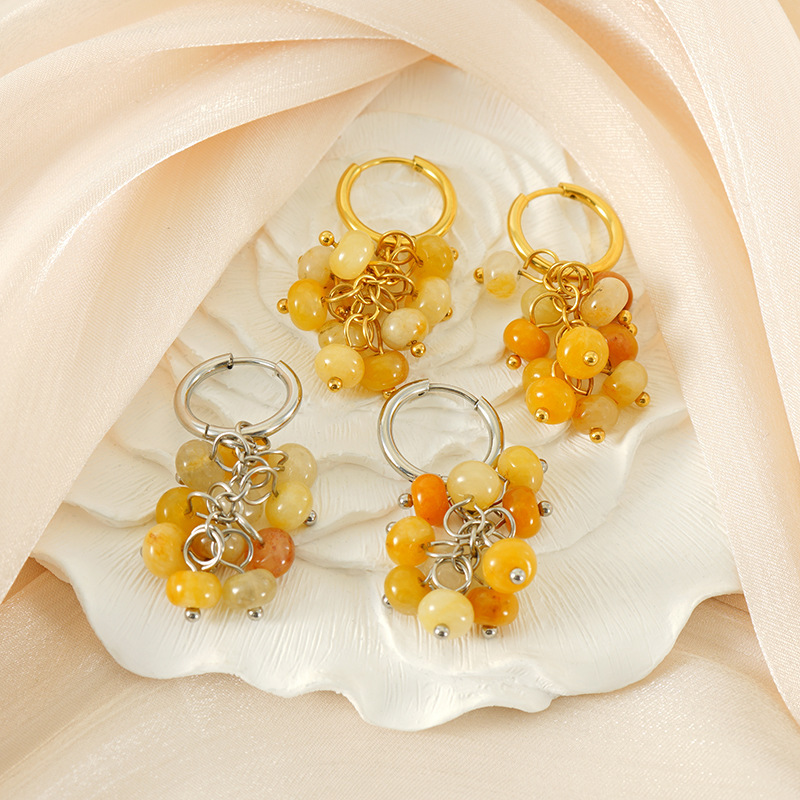 Maillard Natural Stone Cluster Stainless Steel Hoop Earrings
