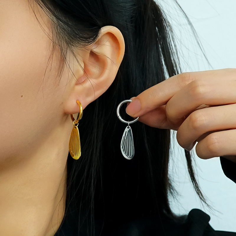 PVD Coated Geometric Charm Stainless Steel Huggie Earrings