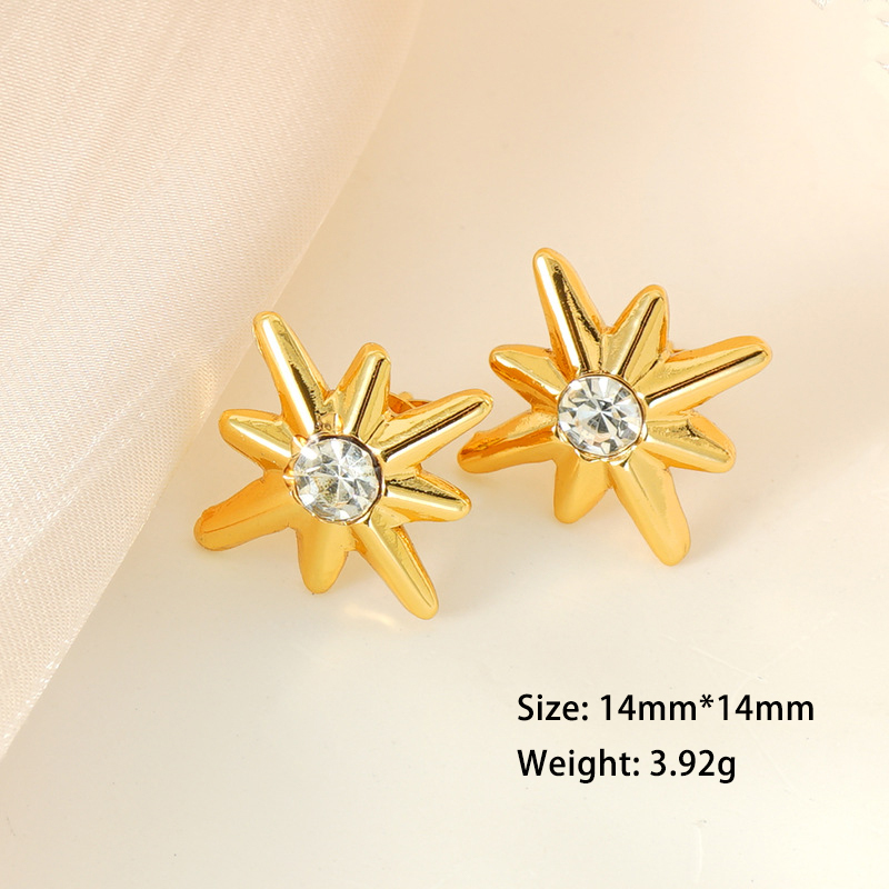 Eight-Pointes Stars Rhinestone Stainless Steel and Gold Plated Earrings