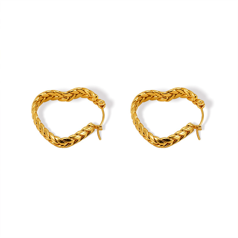 Romantic Heart Wheat Hoop Earrings in Hypoallergenic Stainless Steel