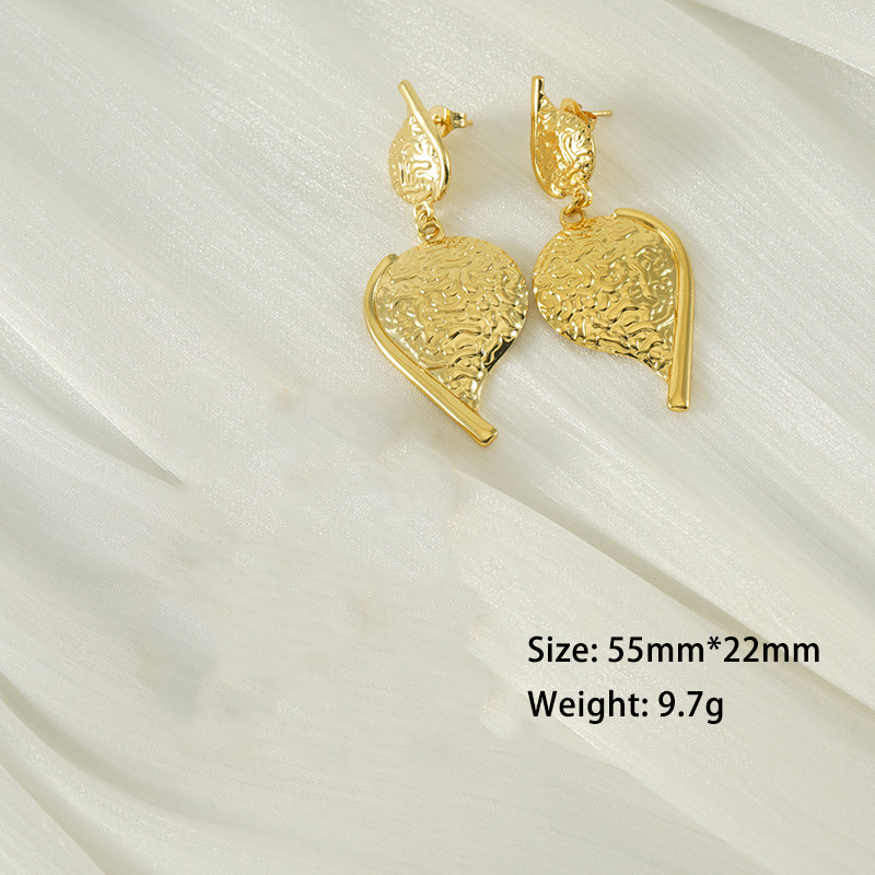 High-end Stylish Stainless Steel Hammered Irregular Leaf Stud Earrings