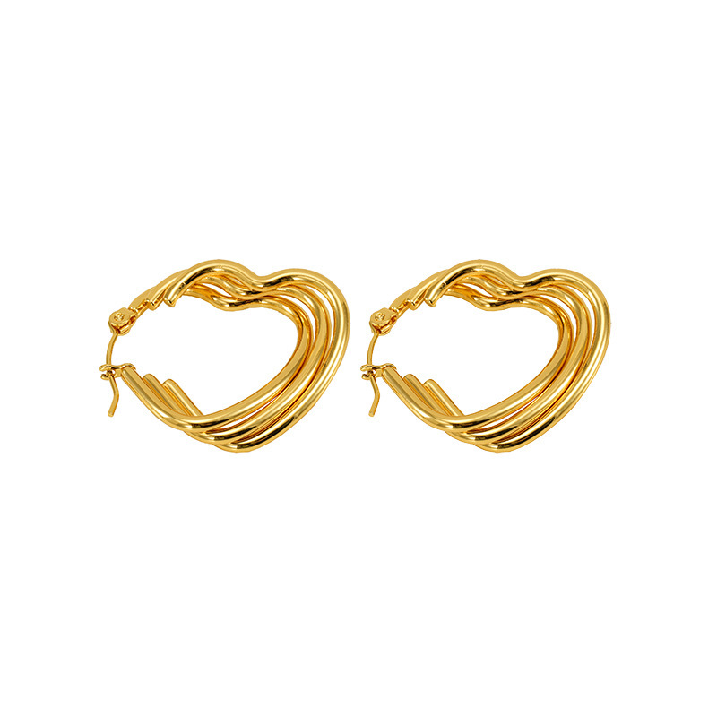 Irrgular Heart Triple Layer Stainless Steel Hoop Earrings