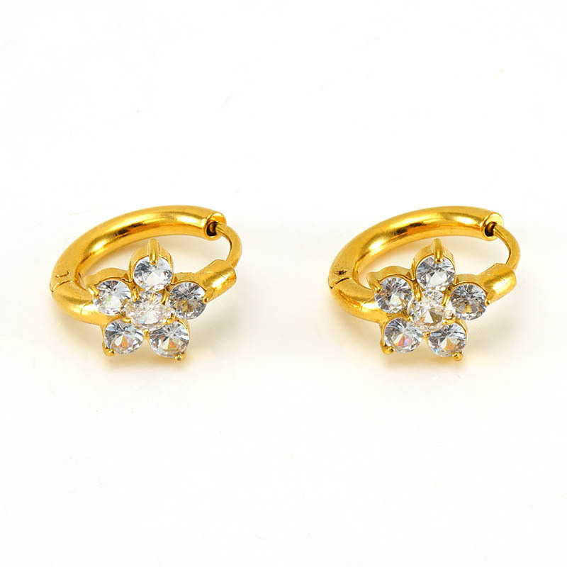 Cute 316L Stainless Steel with Zirconias Flower Hoop Earrings
