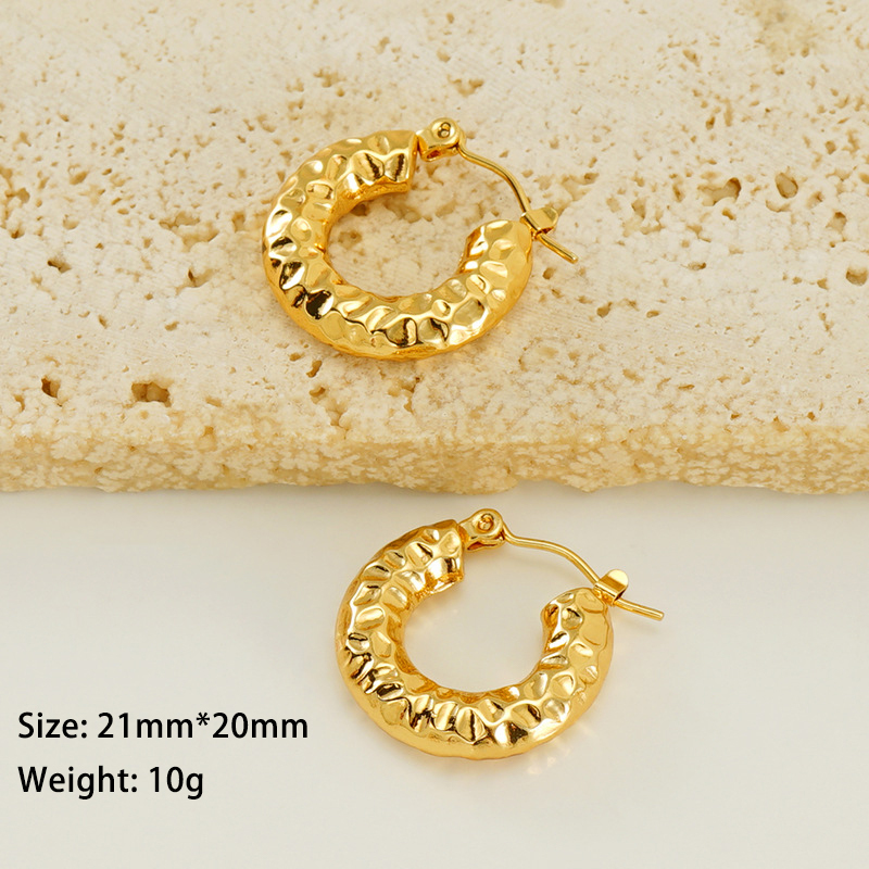 Gold Plated Irregular Textured Stainless Steel Hoop Earrings