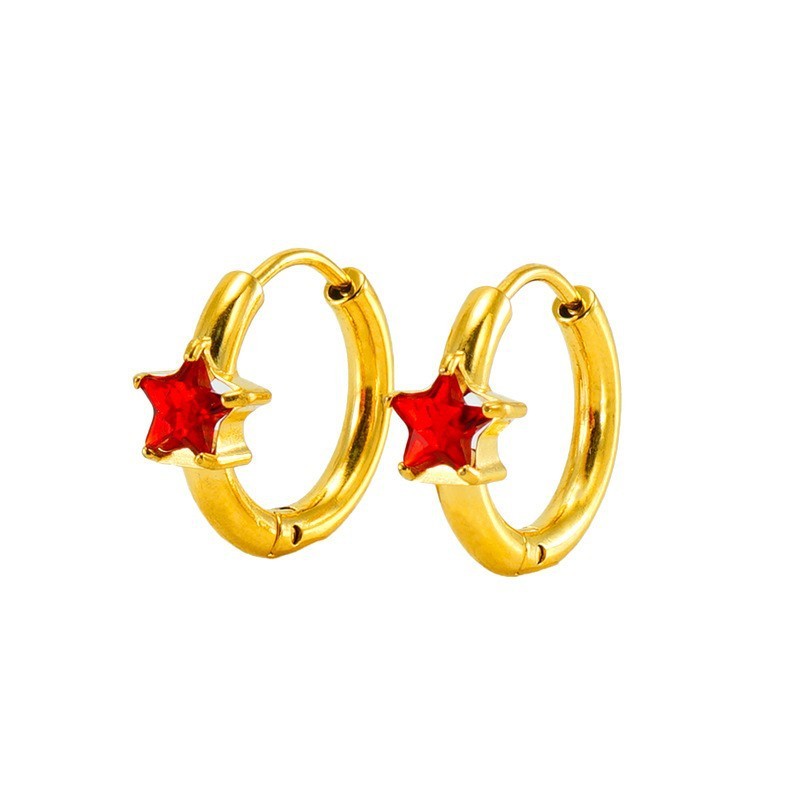 Sweet Stainless Steel Hoop Earrings with Pentagram Zirconia