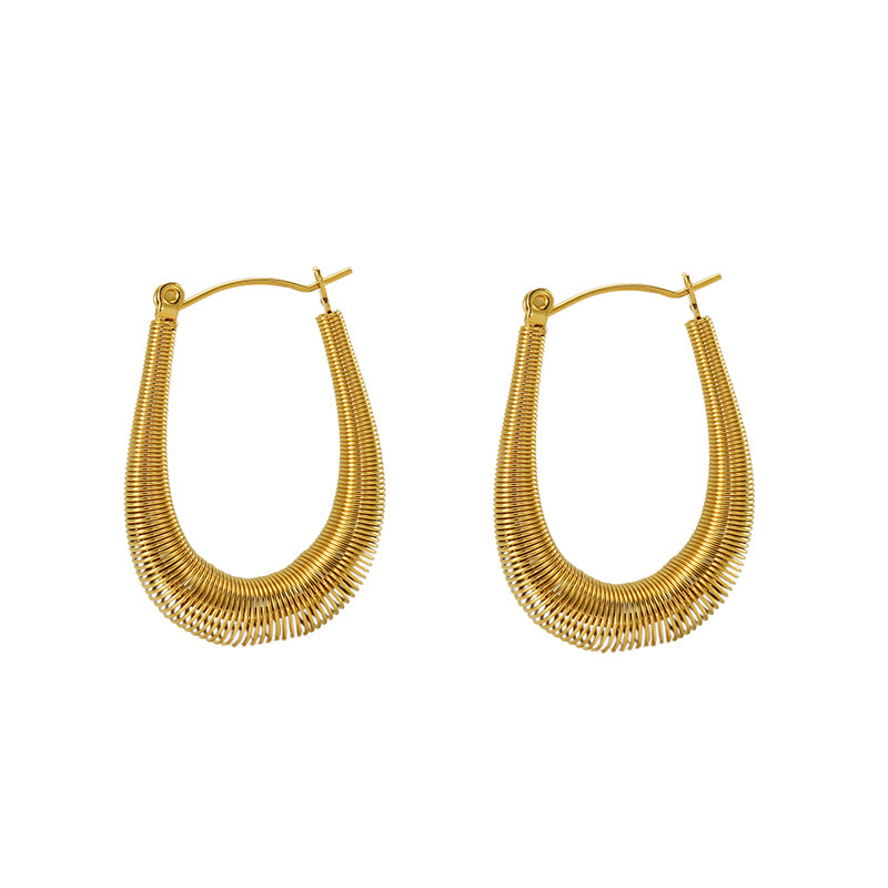 18K Gold Ornate Stainless Steel U-shaped Spring Earrings